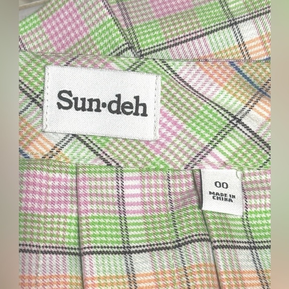 Aritzia Sunday Best Sun-deh Pleated Mini Skirt lime/fuchsia Plaid Size 00 XXS - Picture 9 of 11
